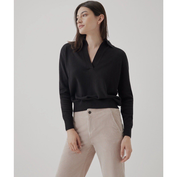Pact Classic Polo Sweater Women Large Black Organic Cotton Preppy Minimalist - Picture 3 of 16